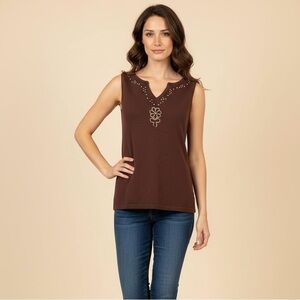 Nomi Chocolate Brown Tank Top with Embroidery